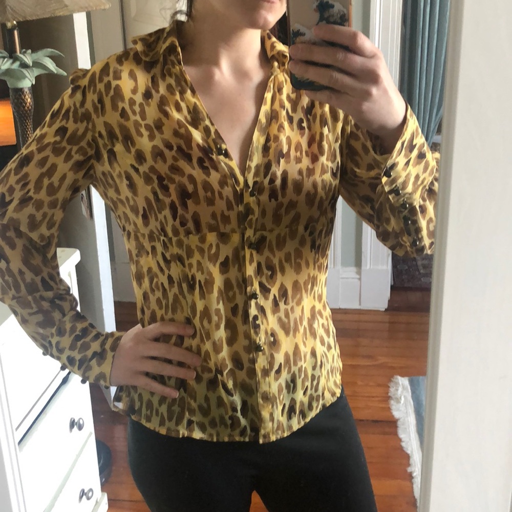 Semi Sheer Animal Print Button Down Top (no size, ~6/8)